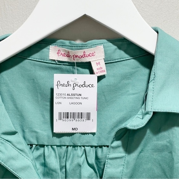 FRESH PRODUCE Women’s Green Collared SHEETING  TUNIC Top Tunic Popover Sz M - Picture 2 of 5